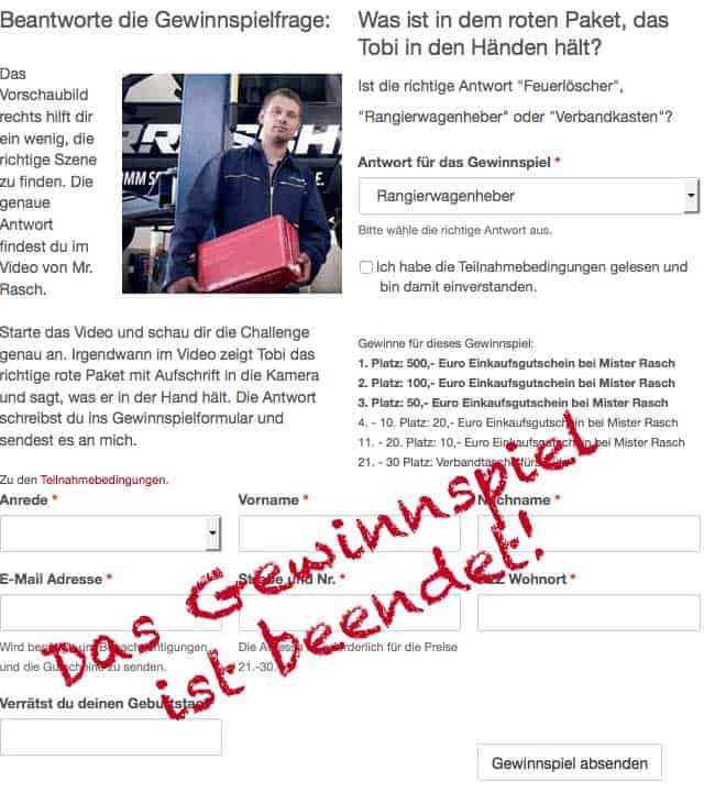 Gewinnspiel beendet